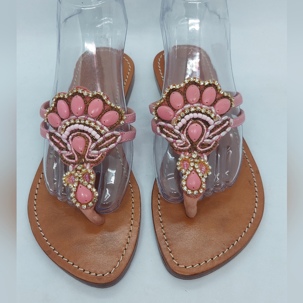 Mystique Women's Sandals Pink Stone  Strappy Size 6 Summer